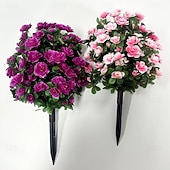 cheap Artificial Flower-Artificial Azalea Flower with Ground Stakes, 23" UV Resistant Fake Azalea Garden Stake, Faux Greenery Shrubs for Outdoor Porch, Patio, Wedding, Party Decor, Durable, Easy-to-Install Garden Accessory