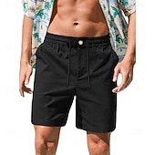 cheap Classic-Men's Shorts Linen Shorts Summer Shorts Beach Shorts Drawstring Elastic Waist Plain Comfort Breathable Short Daily Outdoor Beach Vacation Fashion Blue Black Inelastic