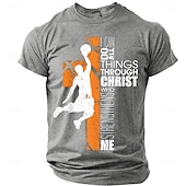  Herre Bibelen Basketball Silhuett Oransje Kors Jeg Kan Gjøre Alle Ting Gjennom Kristus Som Styrker Meg Kristent Religiøs T-skjorte Grafisk Casual Kort Erme Gym Kirke Slitasje Designer Klær