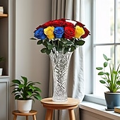 cheap Artificial Flower-32pcs Lifelike Rose Artificial Flowers - UV-Resistant Fabric, Perfect for Potted Plants, Porches, and Patios, Suitable for July 4th Independence Day, Memorial Day Decorations, and Home Decor