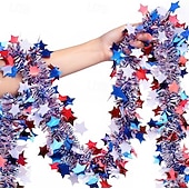  66 stop (20,2 m) vlastenecké dekorace ke 4. červenci, červeno-bílo-modré girlandy s kovovým pozlátkem, girlandy na 4. července pro domácí stromeček, průvod aut, pamětní den, vnitřní a venkovní párty