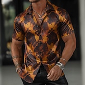 preiswerte Geometrische Muster-Herren Geometrisch Marmor Abstrakte Kunst Hemd Sommerhemd Knopfhemd Kurzarm Modisch lässig Outdoor Urlaub Sommer Frühling Umlegekragen 3D-Druck Hemden mit Kragen Gelb Purpur Orange