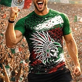  Maglia da calcio da uomo ispirata al Messico – t-shirt grafica verde, bianca e rossa per tifosi, realizzata in tessuto a rete traspirante ad asciugatura rapida e con protezione UPF50+ per la stagione