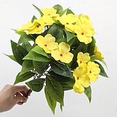 お買い得  造花-インパチェンスの造花2個セット、マルチカラーの造花鉢植え、中庭やバルコニー用の高品質装飾品、長持ちする造花、家庭や屋外の景観