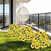 Недорогие Искусственные цветы-Искусственные подсолнухи и ромашки на подставке, высотой 21,65 дюйма, уличные цветы в горшке с опорой для вкопания в землю, реалистичная зелень для дома, сада, патио, напольного украшения.