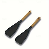 levne Kuchyňské náčiní a pomůcky-Sada 2/3 lžic na vaření na nepřilnavé pánve, žáruvzdorné matné silikonové náčiní s dřevěnými rukojeťmi, ideální pro míchání, nabírání, vaření a servírování, odolné kuchyňské náčiní pro domácnost a