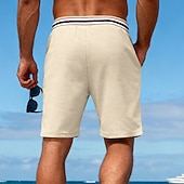 cheap Casual Shorts-Men's Waffle Shorts Shorts Summer Shorts Beach Shorts Casual Shorts Drawstring Pocket Elastic Waist Striped Comfort Breathable Knee Length Outdoor Beach Vacation Vacation Fashion Black White