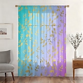 economico Tende trasparenti-Tenda trasparente per finestre, adatta a tutte le stagioni, per camera da letto e soggiorno, con asta, motivo floreale dipinto a inchiostro, effetto morbido e nebbioso, elegante e leggera.
