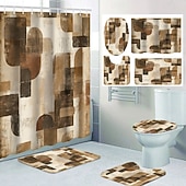 cheap Shower Curtains-Modern Creative Bathroom Shower Curtain and Bath Mat Set, Polyester Waterproof, Mildew Resistant, Quick Dry, Non Slip, Easy to Clean, Home Bathroom Decor