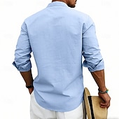 cheap Vacation-Men's Shirt Linen Shirt Popover Shirt Summer Shirt Beach Shirt Geometric Casual Vacation Black White Pink Navy Blue Long Sleeve Stand Collar Summer Spring Clothing Apparel Buttons