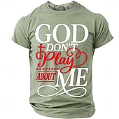 baratos Camisetas de fé-Camiseta Masculina da Bíblia Deus Não Brinca Comigo Camiseta Cristã Urbana Fé Religiosa Proteção Divina Estampa Gráfica Cruz Manga Curta Azul Marinho Roupas de Designer