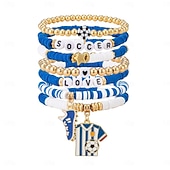 baratos Partida de Futebol Mundial 2026-Conjunto de pulseiras para fãs de futebol, inspiradas na Copa do Mundo, com contas e pingentes de futebol. Adoro futebol! Joias ajustáveis para crianças apaixonadas por futebol. &amp;adultos