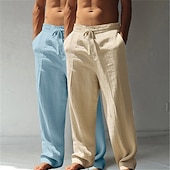 abordables Classique-Homme Pantalons en Lin Pantalons Pantalon d'été Pantalons Amples Pantalons de Plage Cordon de serrage Taille Élastique Jambe Droite Uni Confort Respirant Longueur complète Occasionnel Quotidien Fête