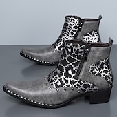 お買い得  ドレスブーツ-サイドジッパー付きのブラウンとホワイトのウエスタンアンクルブーツ。ブロックヒールのカウボーイドレスブーツは、ファッションに敏感な男性に最適で、ロデオ、音楽フェスティバル、パーティー、そして個性的な装いにぴったりです。