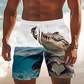  Voor heren Krokodil Hartvormig tekenfilm dieren Lange zwembroeken Badpakken Zwembroeken Boardshorts Medium Taille Hawaii Grappig Strandvakantie Zijzakken Mesh voering Elastische tailleband met