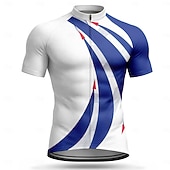 cheap Men's Jerseys-Men Cycling Jersey Geometric Short Sleeve Bike Jersey Top with 3 Rear Pockets UV Resistant Quick Dry With Pockets Front Zipper Sports Blue Clothing Apparel