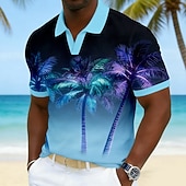 abordables Polo hawaïen pour homme-Homme Palmier Polos Hawaïens Manche Courte Polos Col en V Occasionnel Resort Athleisure Tenue quotidienne Vêtements de vacances Impression 3D Printemps &amp; Été Bleu Violet Vert