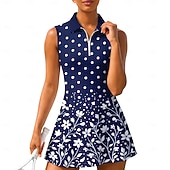 tanie Sukienka damska-Damskie Geometryczny Groszki Kwiatowy Sukienka do tenisa Sukienka sportowa Bez rękawów Kwiaty Oddychający Bransoletka tenisowa Golf Badminton Kołnierz polo Kołnierz zapinany na zamek Sukienka Czarny