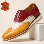 abordables Zapatos de Vestir Clásicos-Zapatos de vestir de cuero bicolor con cordones y estilo brogue, calzado casual elegante para hombre, ideal para el trabajo, fiestas y eventos nocturnos.