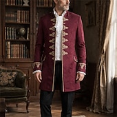 abordables Ropa de calle-Medieval Renacimiento Abrigo Larga Príncipe Caballero Noble Bordado Disfraz Hombre Real Víspera de Todos los Santos Carnaval Feria del Renacimiento LARP Adulto Chaqueta Todas las Temporadas