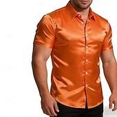 abordables Chemises en satin pour hommes-Homme Chemise Chemise en satin Chemise habillée Chemise Boutonnée Couleur Unie Extérieur Travail Noir Blanche Jaune Rouge Manche Courte Col Rabattu Été Printemps Vêtement Tenue Boutons