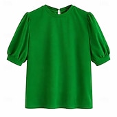  St. Patrick Women's T Shirt Tee Top Cut Out Solid Color Elegant Fashion Casual Half Sleeve Lantern Sleeve Crew Neck Regular Tops Daily Going out Weekend Green Summer Spring