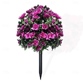 cheap Artificial Flower-Artificial Azalea Flower with Ground Stakes, 23" UV Resistant Fake Azalea Garden Stake, Faux Greenery Shrubs for Outdoor Porch, Patio, Wedding, Party Decor, Durable, Easy-to-Install Garden Accessory