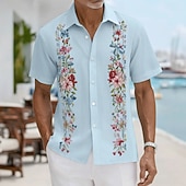 economico Modello etnico-Per uomo Stampa Floreale Etnico Fiori Camicia Camicia Guayabera Camicia con Bottoni Manica Corta Vintage Retrò Quotidiano All'aperto Vacanza Estate Primavera Collo ripiegato Stampa 3D Camicia tipo
