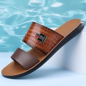 cheap Casual Sandals-Men's Brown Textured Slide Sandals, Open-Toe Comfort Slip-On Sandals, Relaxed Casual Style for Men, Great for Beach Holidays, Resort Wear and Summer Daily Use