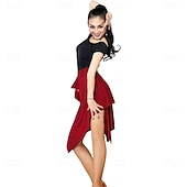 cheap Latin Skirts-Women's Red Latin Dance Skirt Irregular Hem Tie Waist Ballroom Practice Skirt