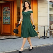 ieftine Rochii-1950 Retro / vintage Miezul zilei Rochii Rochie leagăn Rochie Flare Fără mâneci De pe umăr Culoare solidă Mulată Costume de fancy Pentru femei Mascaradă Petrecere cu cocktail Petrecere ceai Adulți