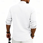 baratos Clássico-Homens Camisa Social Camisa de linho camisa de verão camisa de praia Tecido Casual Férias Preto Branco Rosa Azul Marinha Manga Longa Faixa Verão Primavera Roupa Bolsos