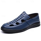 ieftine Sandale casual-Sandale bărbătești albastre, cu șireturi, casual, respirabile, cu vârful închis, confortabile, de vară, stil smart casual pentru bărbați, ideale pentru purtare zilnică, călătorii în vacanță