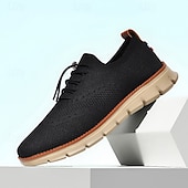 cheap Casual Lace-Up Shoes-Men's Breathable Knit Lace-Up Sneakers, Lightweight Comfort Walking Shoes, Casual Sport Style for Men, Perfect for Travel, Outdoor Leisure, Commuting and Everyday Wear