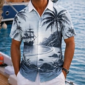 baratos Plantas Tropicais-Homens Coqueiro Natureza e Paisagem Plantas Tropicais Camisa havaiana Camisas tropicais Camiseta Aloha Manga Curta Havaiana férias na praia Verão Primavera Aberto para a Lateral Impressão 3D Camisas