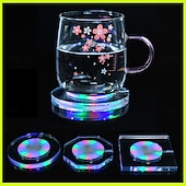 voordelige Decoratieve lichten-3 stuks LED-onderzetters van acryl voor cocktails, met een flitsende basis en ultradunne LED-verlichting, perfect als decoratie voor je bartafel.