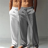 abordables Classique-Homme Pantalons en Lin Pantalons Pantalon d'été Pantalons Amples Pantalons de Plage Cordon de serrage Taille Élastique Jambe Droite Uni Confort Respirant Longueur complète Occasionnel Quotidien Fête