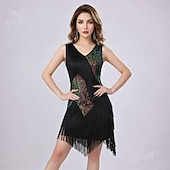 cheap 1920s Dresses-Vintage Roaring 20s 1920s Knee Length Dress Flapper Dress Sleeveless The Great Gatsby Charleston Sequins Tassel Fringe Fancy Dress Women's Halloween Carnival speakeasy Cocktail Party Adults' Dress