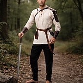 cheap Outfits-Medieval Renaissance Pants Waist Belt Shirt Long Sleeves Lace up Fancy Dress Men's Masquerade Party Renaissance Fair LARP Adults' Shirt Pants Shoulder Armor