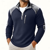 abordables Camiseta de punto gofre-Hombre Henley Shirt Camiseta de punto gofre Camisas de hombre con coderas Manga Larga Cremallera de un cuarto Otoño invierno Primavera Otoño Retro Antiguo Casual Bolsillos Cerrar Retazos Casual