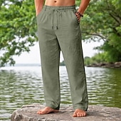 olcso Retro-Férfi Vászon nadrág Nyári nadrág Strand nadrág Zsinór Zseb Rugalmas derék Sima Mokaszinok Légáteresztő Napi Tengerpart Vakáció Szabadság Hawaii Fekete Fehér Nem elasztikus