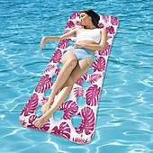 abordables Recreación al Aire Libre-Tumbona inflable acuática, cojín flotante para piscina con estampado hawaiano, cómoda tumbona inflable flotante para piscina con diseño ergonómico, colchoneta flotante de PVC resistente para la
