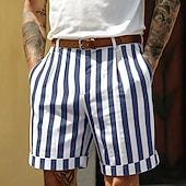 abordables Negocio-Hombre Pantalón corto Pantalones cortos de lino Pantalones cortos de verano Pantalones cortos de playa Bolsillo Cintura elástica A Rayas Comodidad Transpirable Longitud de la rodilla Casual Diario