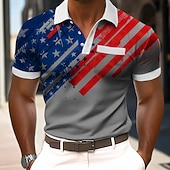 cheap Patriotic 250 Polos-4th of July 2026 250th Men's American US Flag Polo Shirts Short Sleeve Polo Shirts Collared Shirts Casual Outdoor Athleisure Daily Wear 3D Print Buttons Spring &amp; Summer Blue Red Gray