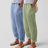 Χαμηλού Κόστους Κάτω-Πολυσυσκευασίες 2 τεμαχίων γυναικείο παντελόνι 100% βαμβάκι καλοκαιρινό παντελόνι casual παντελόνι διακοπών βασικό ψηλόμεσο απλό τσέπη άνεση μαλακό αναπνεύσιμο ανελαστικό casual καθημερινό αθλητικό λευκό+πράσινο λευκό+χακί