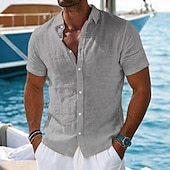  Per uomo Camicia Camicia di lino Camicia Estiva Camicia da Spiaggia Camicia hawaiana estiva Tinta unica Casuale Quotidiano Nero Bianco Verde chiaro Rosa Manica Corta Colletto Primavera & Estate Estate