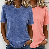  softfade™ camiseta de mujer 100% algodón camisa de algodón tops lavados vintage lavado ácido lavado vintage liso moda vintage elegante manga corta cuello redondo tops largos casual diario para salir rosa+naranja
