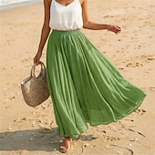 cheap Vacation Skirts-Women's Linen Blend Vacation Skirt Casual Maxi High Waist Skirts Holiday turmeric White Sky Blue Dark Green Summer