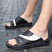 cheap Vacation Sandals-Men's Black and White Open-Toe Slide Sandals, Lightweight Comfortable Casual Slip-On Summer Shoes, Minimal Leisure Style for Men, Perfect for Daily Wear, Beach Walks, Poolside Relaxation