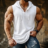 preiswerte Fitness Tank-Tops-Herren Tank Top Weste Unterhemd Ärmelloses Shirt Ärmellos Mit Kapuze Sommer Einfach Mode Designer Lässig Mit Kapuze Lässig Outdoor Fitnessstudio Schwarz Weiß Gelb Top T-Shirt für Herren